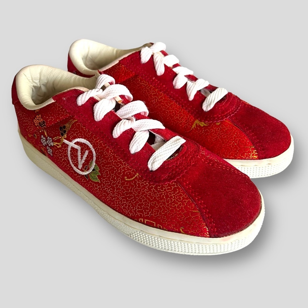 Rare Vintage Vans, Lucy Oriental Red Satin and Suede.